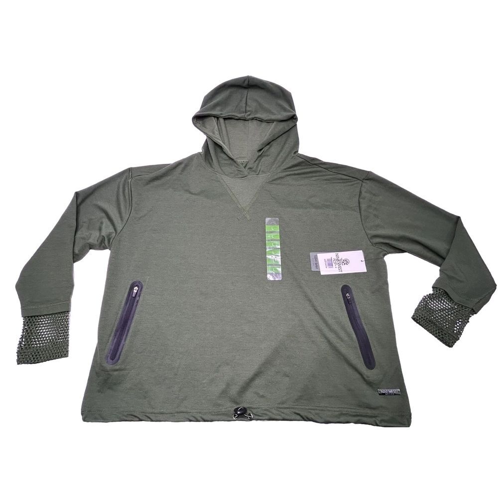 Nine West Active Women's Large Pullover Long Sleeve Hoodie Mesh Cuff Olive Green